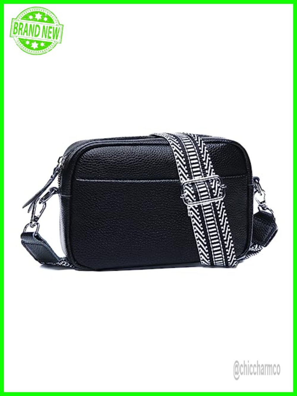 Genuine Leather Small Crossbody Bag Women Wide Guitar Strap Purse RFID